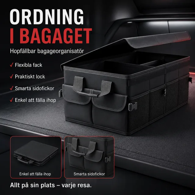 Hopfällbar bagageorganisatör med lock